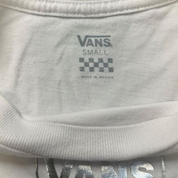 VANS Women’s White Long Sleeve Holographic Logo Cropped Tee Size Small - Picture 3 of 5